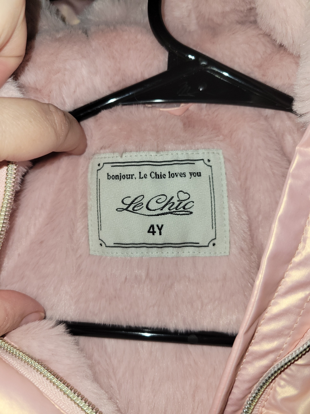 Le Chic Pink Faux-Fur Lined Puffer Jacket with Hood And Purse
